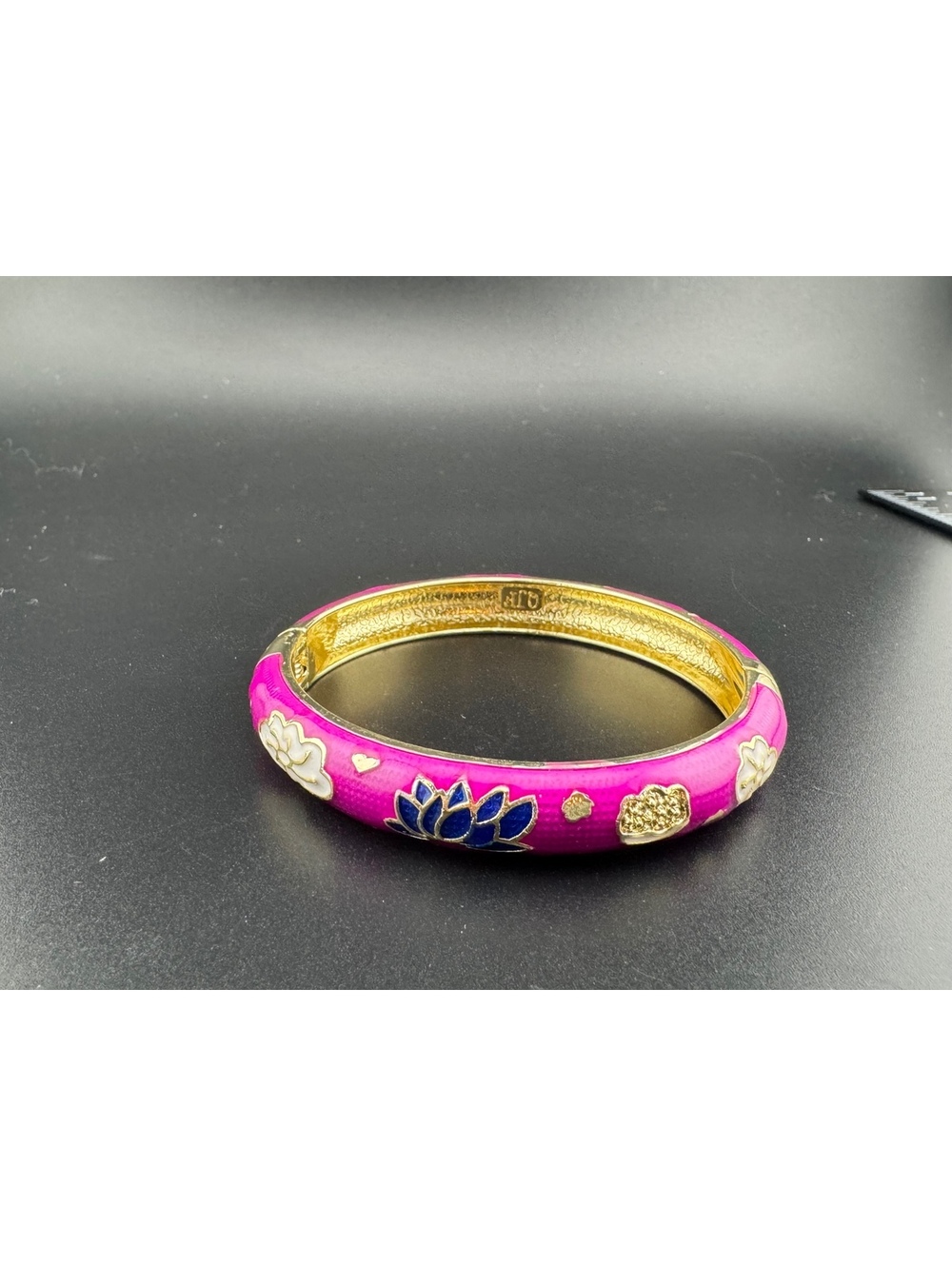 Vibrant Pink Purple and Gold Floral Enamel Bangle Bracelet